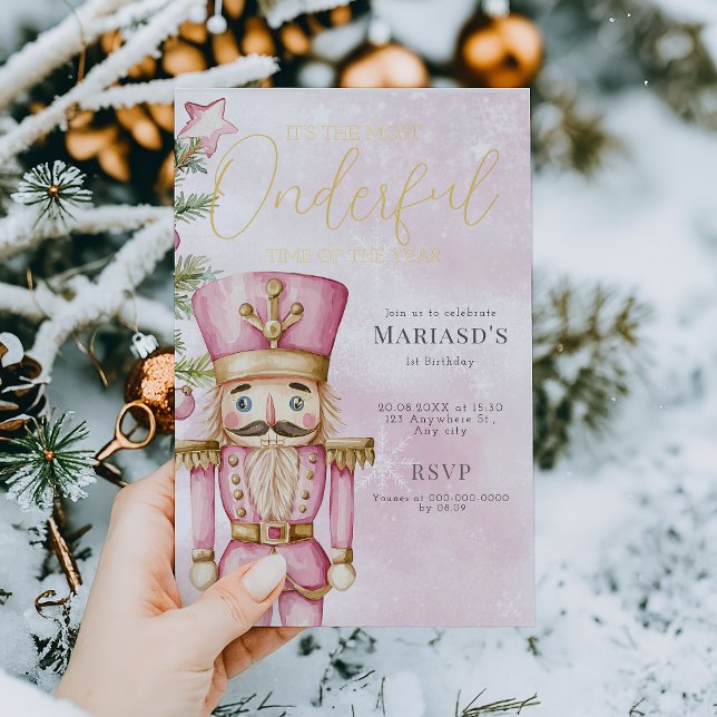 watercolor Pink Christmas Nutcracker 1st birthday  (Creator Uploaded)