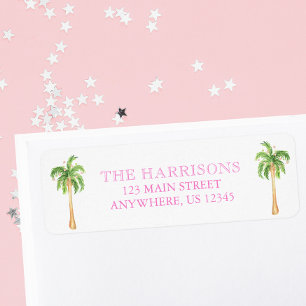 Watercolor Pink Christmas Palm Trees Address