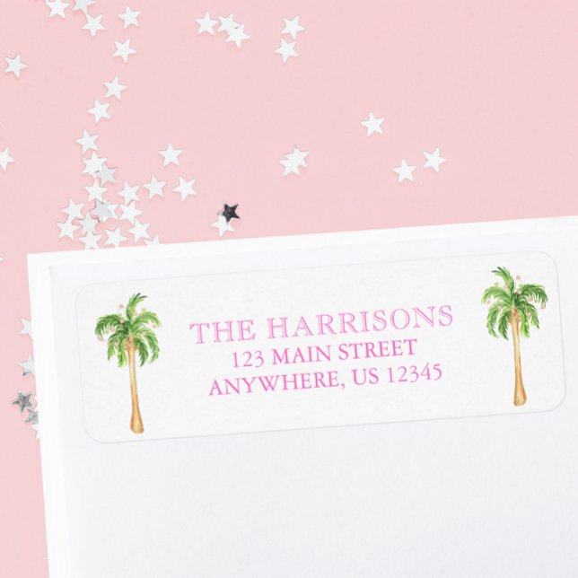 Watercolor Pink Christmas Palm Trees Address (Creator Uploaded)