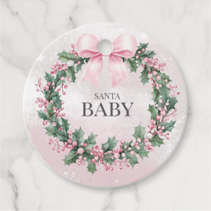 watercolor Pink Christmas Santa 1st birthday Favour Tags