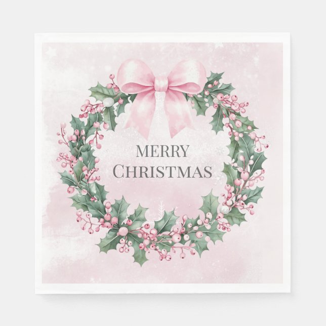 watercolor Pink Christmas Santa 1st birthday  Napkin (Front)