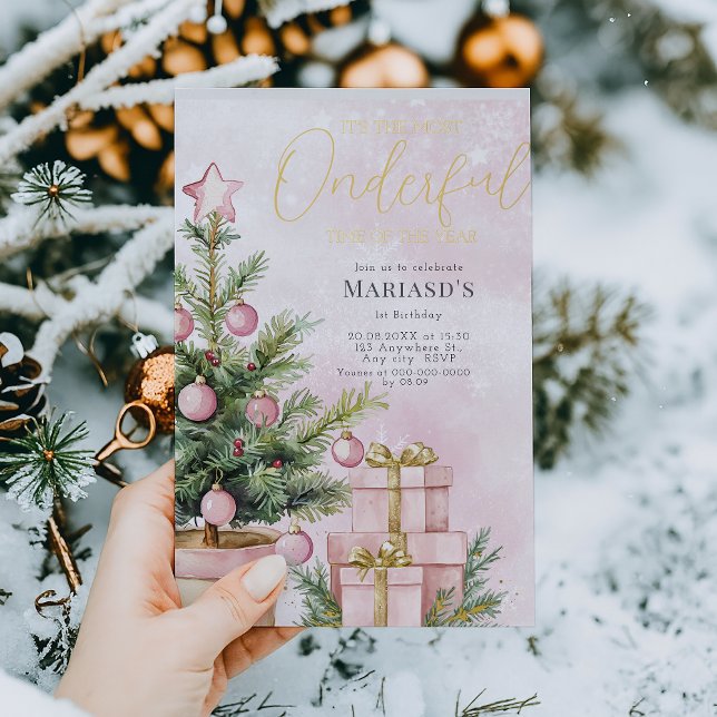 watercolor Pink Christmas Tree 1st birthday  (Creator Uploaded)