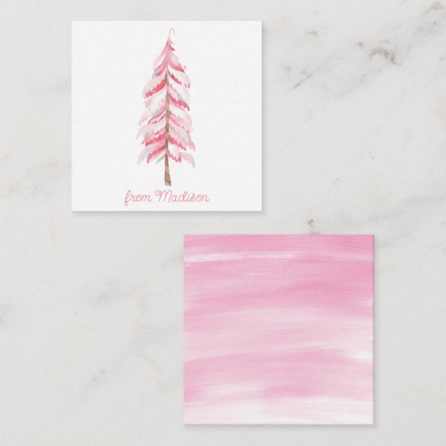 Watercolor Pink Christmas Tree Gift Enclosure Card (Front/Back)