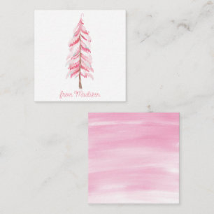 Watercolor Pink Christmas Tree Gift Enclosure Card