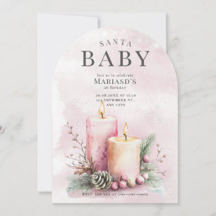 watercolor Pink ChristmasCandles 1st birthday Invitation