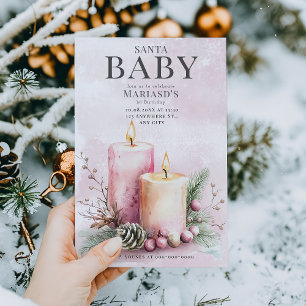watercolor Pink ChristmasCandles 1st birthday Invitation