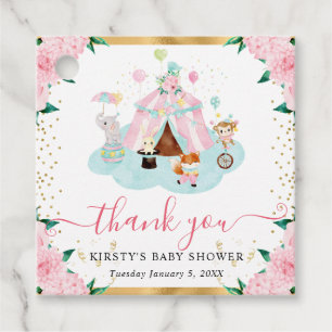 Watercolor Pink Circus Animals Floral Baby Shower Favour Tags