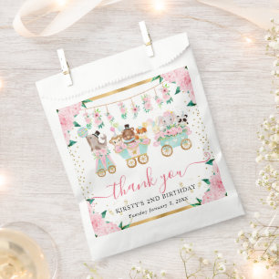 Watercolor Pink Circus Animals Floral Birthday Favour Bags