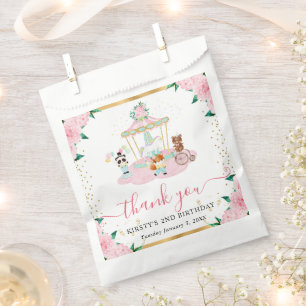 Watercolor Pink Circus Animals Floral Birthday Favour Bags