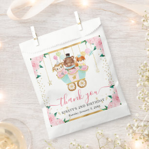 Watercolor Pink Circus Animals Floral Birthday Favour Bags