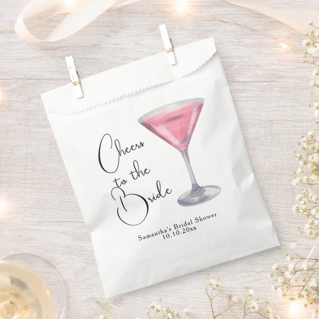 Watercolor Pink Cocktail Bridal Shower Favour Bags (Clipped)