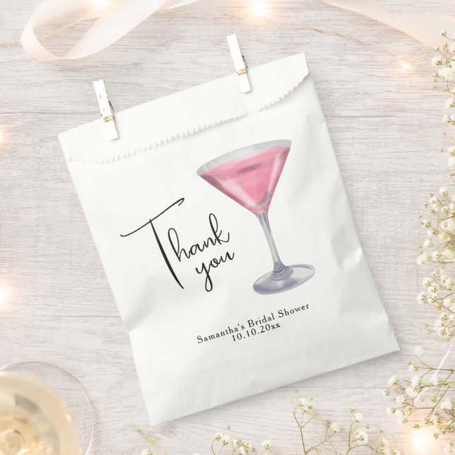 Watercolor Pink Cocktail Bridal Shower Thank you Favour Bags (Clipped)