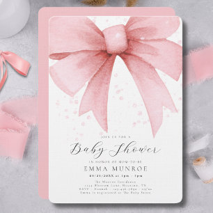 Watercolor Pink Coquette Bow Script Baby Shower  Invitation