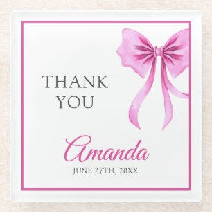 Watercolor Pink Coquette Bow Sweet 16 Birthday Glass Coaster