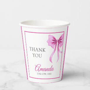 Watercolor Pink Coquette Bow Sweet 16 Birthday Paper Cups