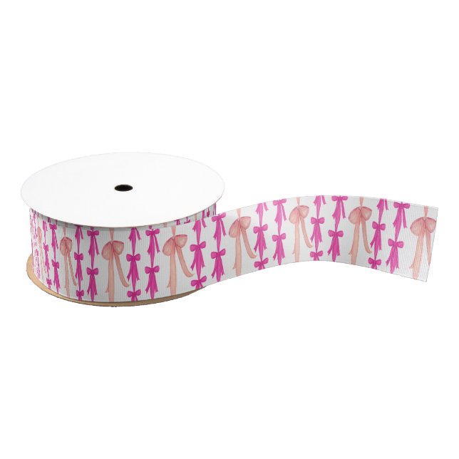 Watercolor Pink Coquette Bows Grosgrain Ribbon (Spool)