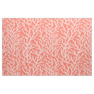Watercolor Pink Coral On Tomato Bisque Coastal Fabric