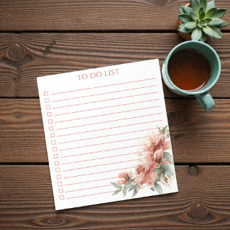 Watercolor Pink Coral Peony To Do List Modern Boho Notepad