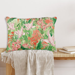 Watercolor Pink Coral Wildflower Meadow Floral Decorative Cushion