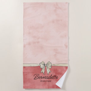 Watercolor Pink + Cream Bow Bridesmaid Beach Towel