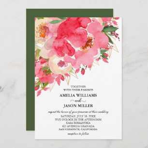 Watercolor Pink Cream Floral Wedding Invitations
