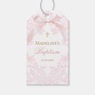 watercolor pink crest Baptism Gift Tags