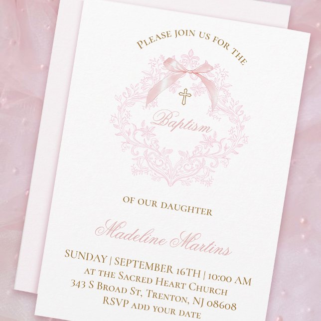  watercolor pink crest | Baptism Invitation (Creator Uploaded)