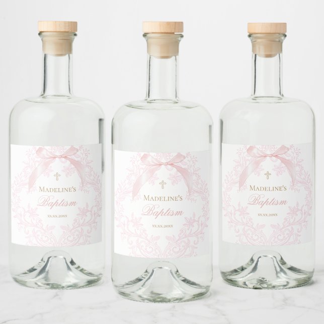  watercolor pink crest | Baptism Liquor Bottle Label (Bottles)