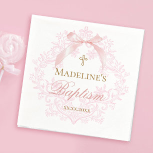  watercolor pink crest   Baptism Napkin