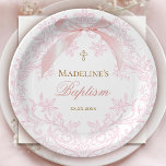 watercolor pink crest | Baptism Paper Plate<br><div class="desc">Baptism paper plates</div>