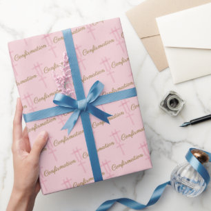 Watercolor Pink Cross Confirmation Wrapping Paper