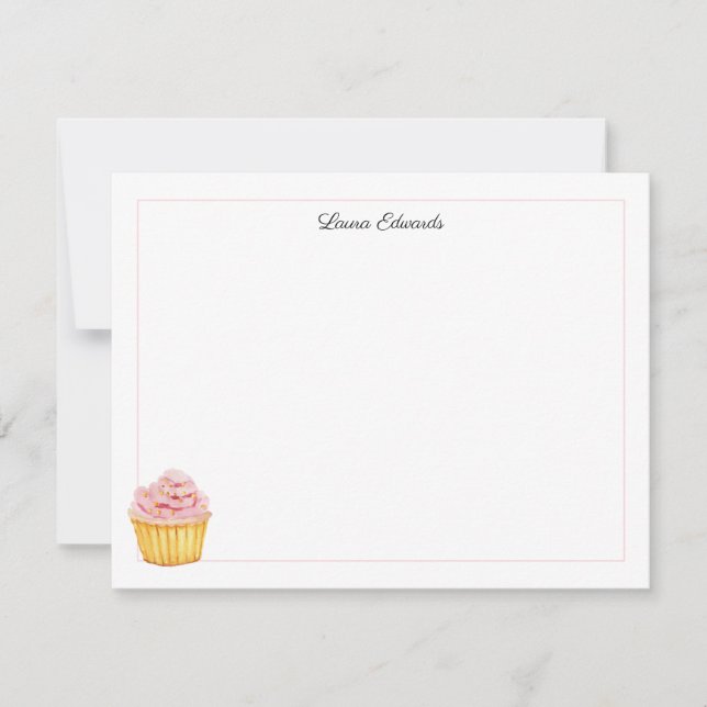 Watercolor Pink Cupcake Personalised Card (Front)