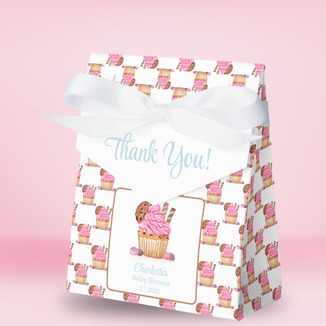 Watercolor Pink Cupcake With Chocolate Baby Shower Favour Box (Creator Uploaded)