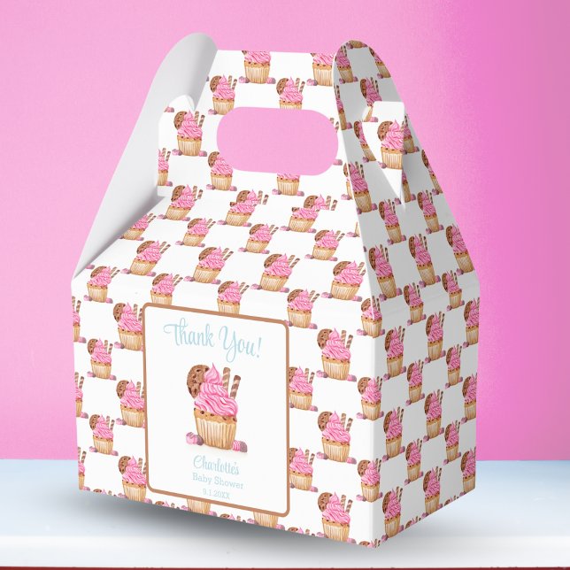 Watercolor Pink Cupcake With Chocolate Baby Shower Favour Box (Creator Uploaded)