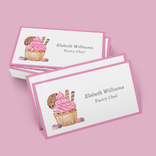 Watercolor Pink Cupcake With Chocolate Minimalist  Business Card