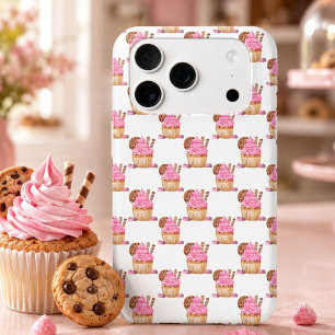 Watercolor Pink Cupcake With Chocolate Pattern