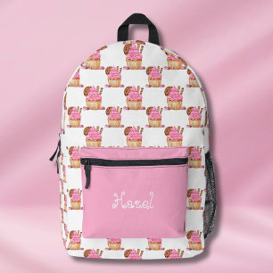 Watercolor Pink Cupcake With Chocolate Pattern Printed Backpack