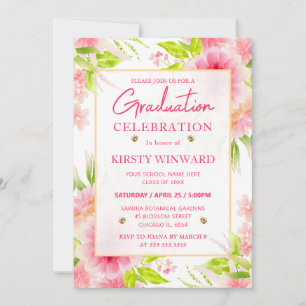 Watercolor Pink Dahlia Peony Flowers Graduation Invitation