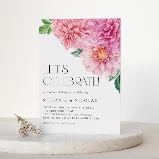 Watercolor Pink Dahlia Wedding Wedding Party Invitation (Creator Uploaded)