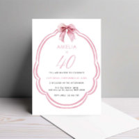 Watercolor Pink Dainty Bow 40th Birthday