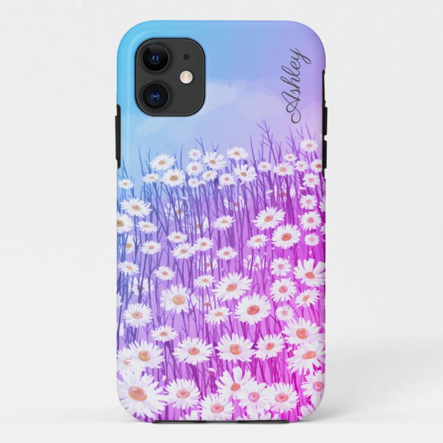 Watercolor pink daisy - custom name  Case-Mate iPhone case (Back)