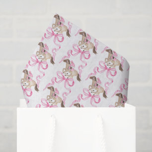 Watercolor Pink Derby Horse Riding and Bows Tissue Paper