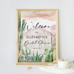 Watercolor Pink Desert Nature Cactus Welcome Poster