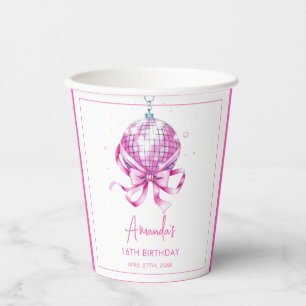 Watercolor Pink Disco Coquette Sweet 16 Birthday Paper Cups