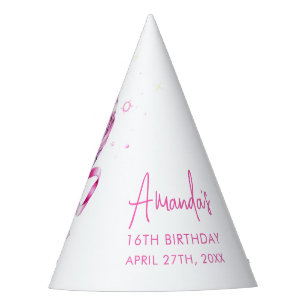 Watercolor Pink Disco Coquette Sweet 16 Birthday Party Hat
