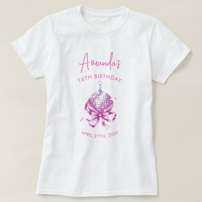 Watercolor Pink Disco Coquette Sweet 16 Birthday T-Shirt (Design Front)