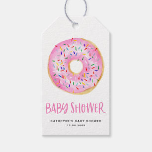 Watercolor Pink Doughnut Baby Shower Thank You Gift Tags