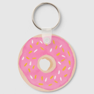 Watercolor Pink Doughnut Key Ring