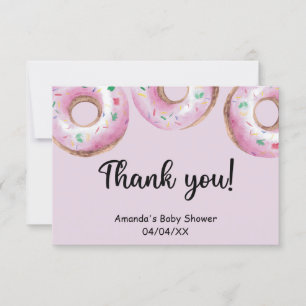 Watercolor pink doughnuts thank you card