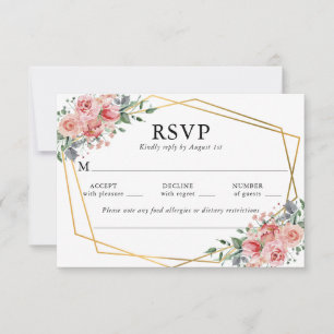 Watercolor Pink Dusty Rose Floral Wedding RSVP Card